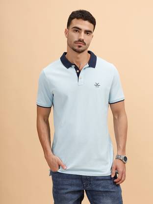 WROGN Solid Men Polo Neck Light Blue T-Shirt