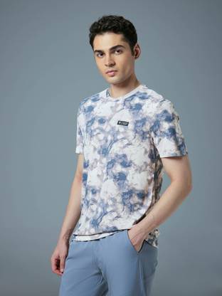 TECHNOSPORT Printed Men Crew Neck Light Blue T-Shirt