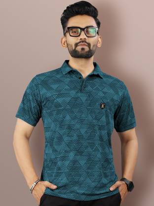 VeBNoR Printed Men Polo Neck Dark Blue T-Shirt
