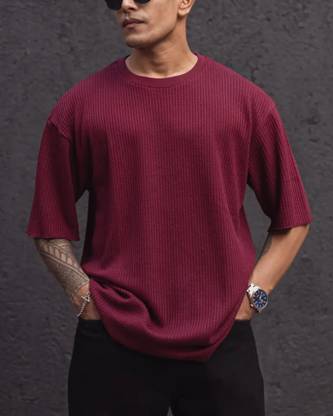 TEEMEX Solid Men Round Neck Maroon T-Shirt