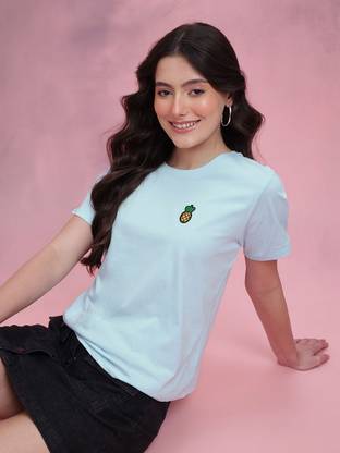 Dressberry Solid Women Round Neck Blue T-Shirt