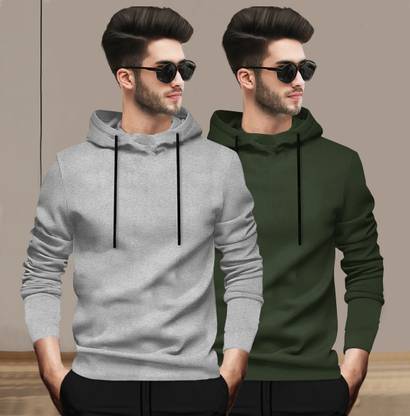 BLIVE Printed Men Hooded Neck Grey, Dark Green T-Shirt