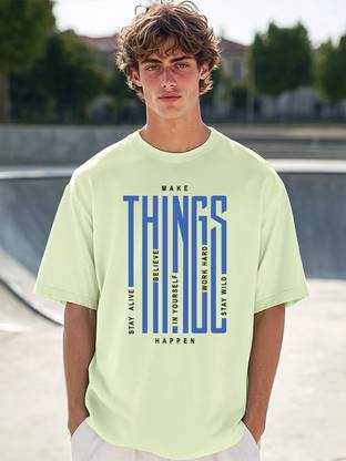 BEWAKOOF Typography Men Round Neck Green T-Shirt