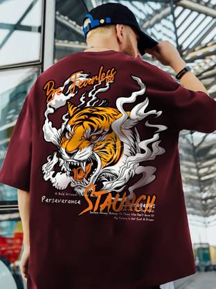 Jump Cuts Printed, Typography Men Round Neck Maroon T-Shirt