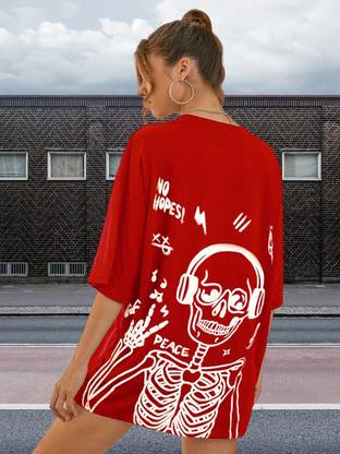 METRONAUT Printed Women Round Neck Red T-Shirt