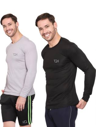 Pack of 2 Men Solid Round Neck Polyester Black, Grey T-...
