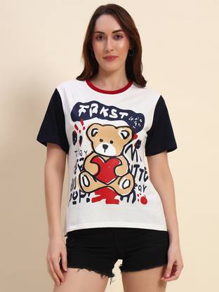 THE DRY STATE Printed Women Round Neck White, Navy Blue, Red T-Shirt