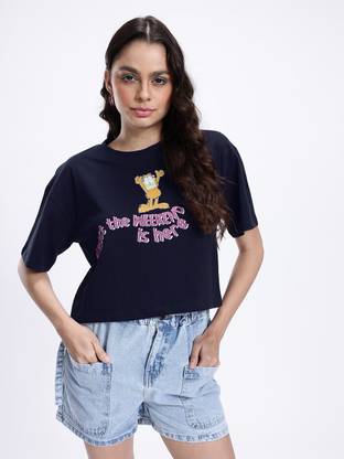 Kook N Keech Printed Women Round Neck Blue T-Shirt