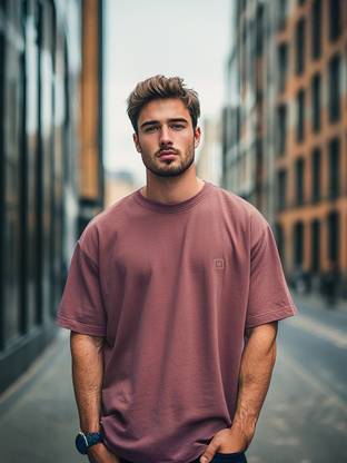 Urbano Fashion Solid Men Round Neck Pink T-Shirt