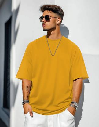Garmix Solid Men Round Neck Yellow T-Shirt