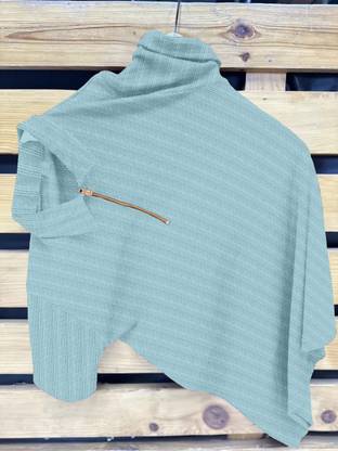 COMBRAIDED Self Design Men Polo Neck Light Blue T-Shirt