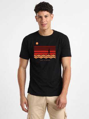 NOBERO Printed Men Round Neck Black T-Shirt