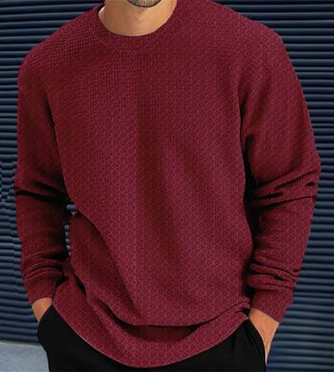 Self Design Men Maroon T-Shirt