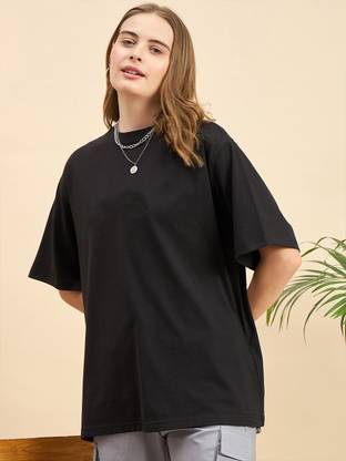 PockMAN Self Design Women Round Neck Black T-Shirt