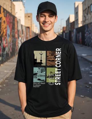 Smartees Printed Men Round Neck Black T-Shirt