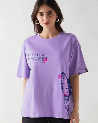 BEWAKOOF Graphic Print Women Round Neck Purple T-Shirt