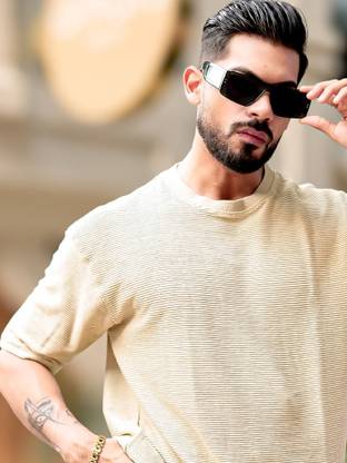 MANIAC Solid Men Round Neck Beige T-Shirt