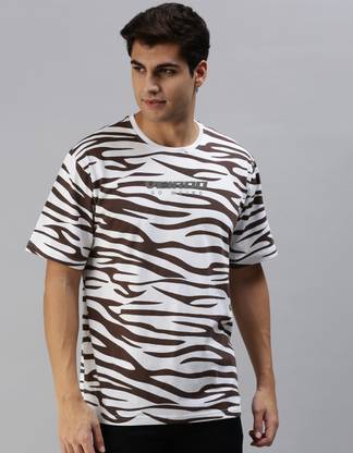 Veirdo Animal Print Men Round Neck Brown T-Shirt