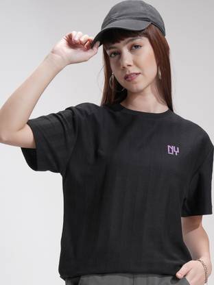 Tokyo Talkies Printed Women Round Neck Black T-Shirt