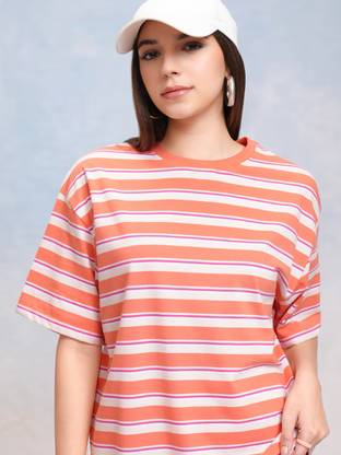 Tokyo Talkies Striped Women Round Neck Multicolor T-Shirt