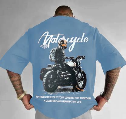Manly Tees Graphic Print Men Round Neck Blue T-Shirt