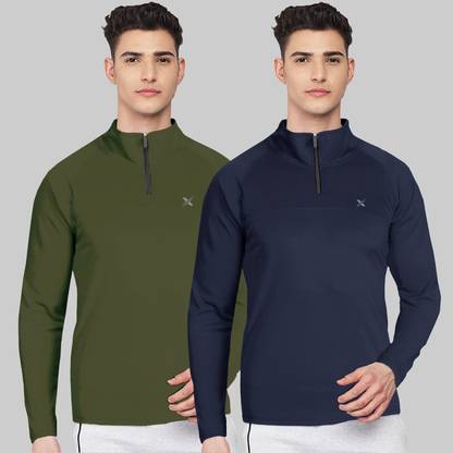 FTX Solid Men Zip Neck Multicolor T-Shirt