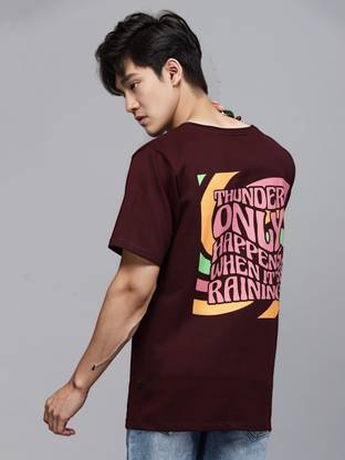 RIGO Typography Men Round Neck Maroon T-Shirt