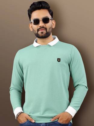 VeBNoR Solid Men Polo Neck Light Green T-Shirt
