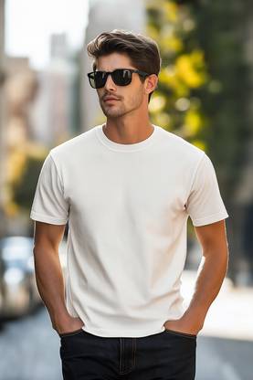Veirdo Solid Men Round Neck White T-Shirt