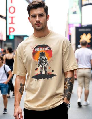 Smartees Printed Men Round Neck Beige T-Shirt