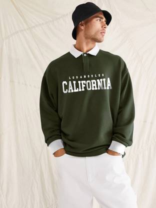 Jump Cuts Typography Men Polo Neck Green T-Shirt