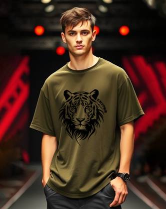 AUSK Printed Men Crew Neck Green T-Shirt