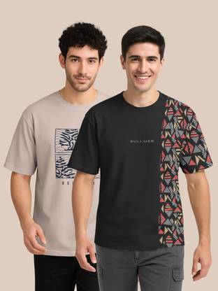Bullmer Printed Men Round Neck Multicolor T-Shirt