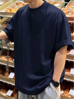 FURRR Solid Men Round Neck Blue T-Shirt