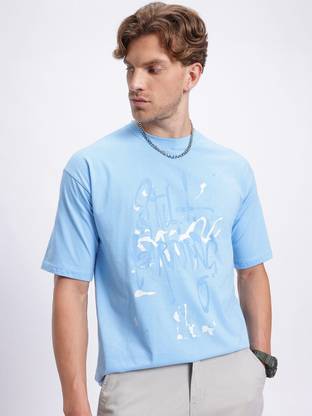 Glitchez Printed Men Round Neck Blue T-Shirt