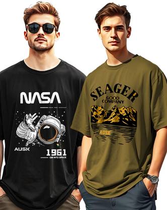 AUSK Printed Men Round Neck Green, Black T-Shirt