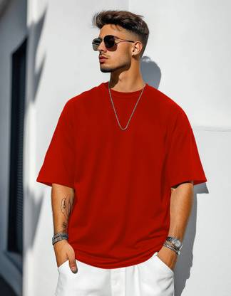 RetroTees Solid Men Round Neck Red T-Shirt
