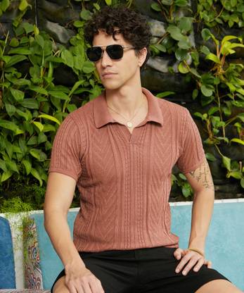 CAMPUS SUTRA Colorblock Men Polo Neck Brown T-Shirt