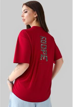 MACK JONNEY Printed Women Round Neck Red T-Shirt