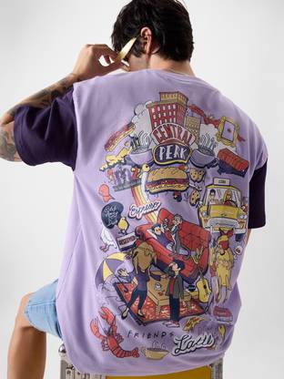The Souled Store Printed Men Round Neck Purple T-Shirt
