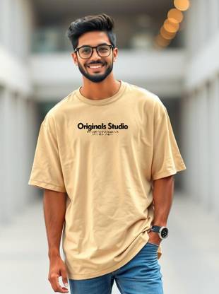 UrGear Typography Men Round Neck Beige T-Shirt