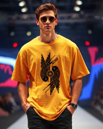 AUSK Printed Men Round Neck Yellow T-Shirt
