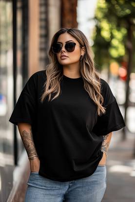 JUNEBERRY Solid Women Round Neck Black T-Shirt