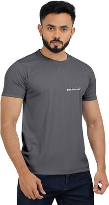 INDICLUB Solid Men Round Neck Grey T-Shirt