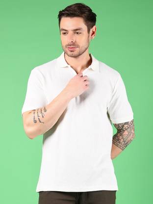 V-MART Self Design Men Polo Neck White T-Shirt
