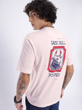 Glitchez Printed Men Round Neck Pink T-Shirt