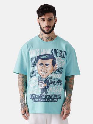 The Souled Store Printed, Typography Men Round Neck Blue T-Shirt