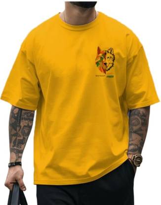 Sahuone Graphic Print Men Round Neck Yellow T-Shirt