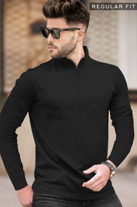 TRIPR Solid Men Henley Neck Black T-Shirt