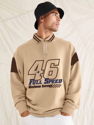 Jump Cuts Printed Men Polo Neck Beige T-Shirt